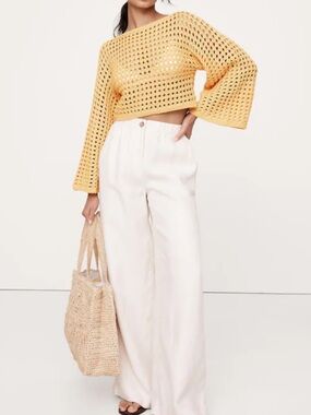 NWT Banana Republic Golden Yellow Crochet Like Cropped Sweater